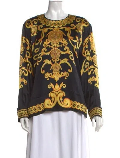 Pre-owned Escada Margaretha Ley Silk Printed Top In Black