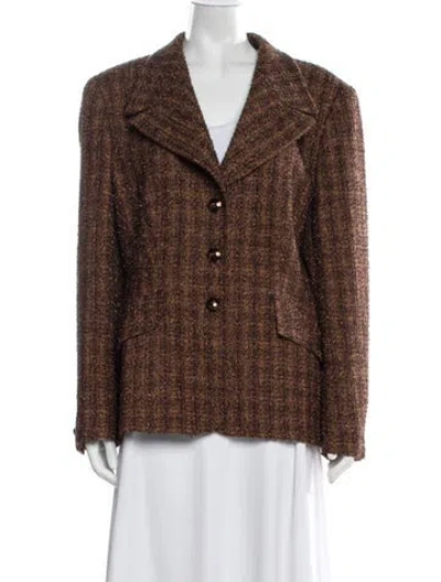 Pre-owned Escada Margaretha Ley Tweed Pattern Blazer In Brown