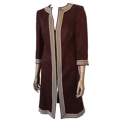 Pre-owned Escada Margaretha Ley Vintage Brown Embroidered Caftan Dress Coat, 36