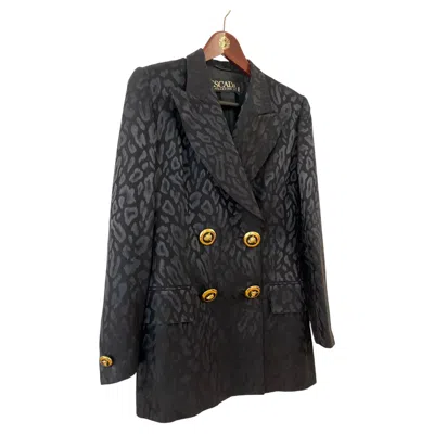 Pre-owned Escada Margaretha Ley Vintage Escada By Margaretha Ley Double-breasted Leopard Jacquard Blazer In Black