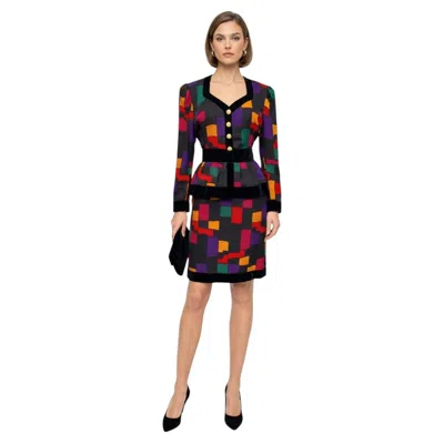 Pre-owned Escada Margaretha Ley Vintage  1990s Black Wool Geometric Dress