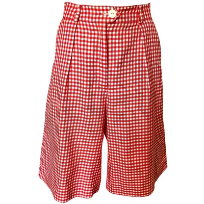 Pre-owned Escada Margaretha Ley Vintage  Red White Nautical Gingham 1980s Culottes Shorts