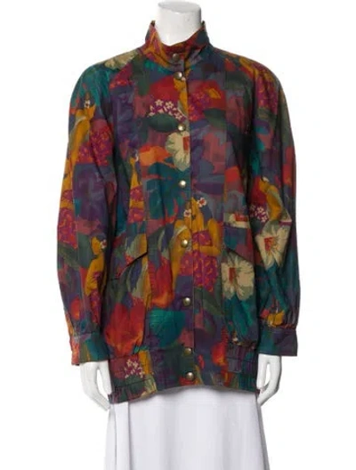 Pre-owned Escada Margaretha Ley Vintage Floral Print Jacket In Green