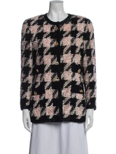 Pre-owned Escada Margaretha Ley Virgin Wool Houndstooth Print Jacket In Pink