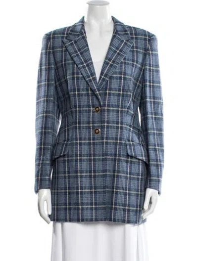 Pre-owned Escada Margaretha Ley Virgin Wool Plaid Print Blazer In Blue