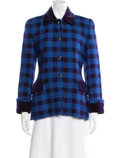 Pre-owned Escada Margaretha Ley Virgin Wool Plaid Print Blazer In Blue