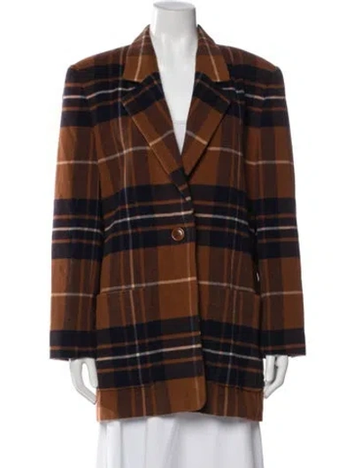 Pre-owned Escada Margaretha Ley Virgin Wool Plaid Print Blazer In Brown