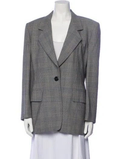 Pre-owned Escada Margaretha Ley Virgin Wool Plaid Print Blazer In Gray