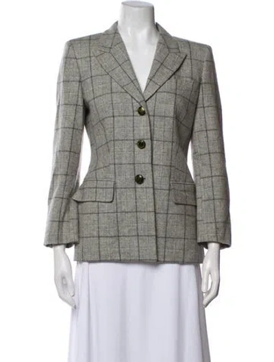 Pre-owned Escada Margaretha Ley Virgin Wool Plaid Print Blazer In Gray