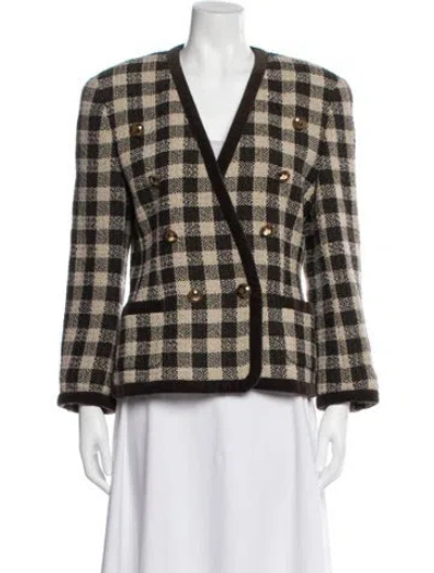 Pre-owned Escada Margaretha Ley Virgin Wool Plaid Print Blazer In Multi