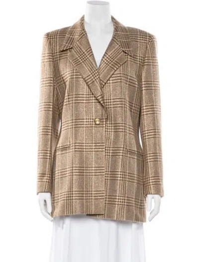 Pre-owned Escada Margaretha Ley Virgin Wool Plaid Print Blazer In Neutral
