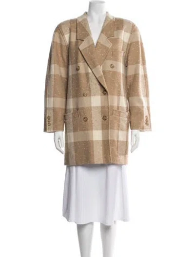 Pre-owned Escada Margaretha Ley Virgin Wool Plaid Print Blazer In Neutral