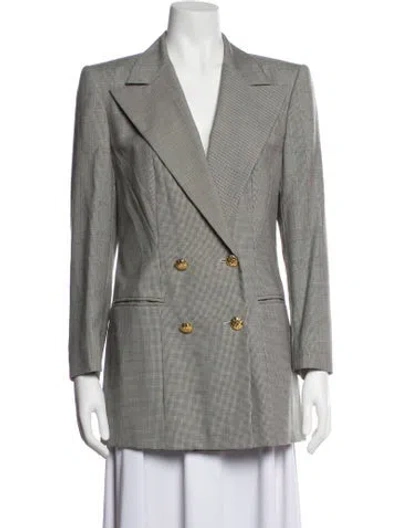 Pre-owned Escada Margaretha Ley Virgin Wool Plaid Print Blazer In Neutrals