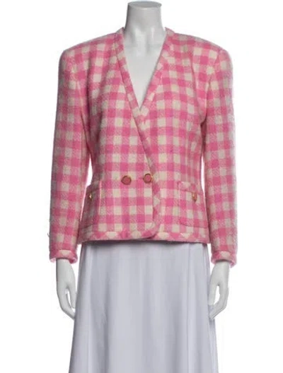 Pre-owned Escada Margaretha Ley Virgin Wool Plaid Print Blazer In Pink