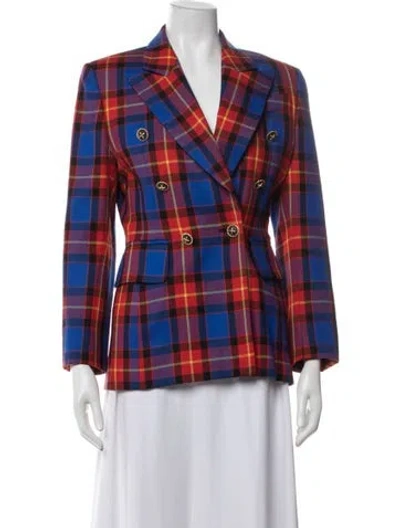 Pre-owned Escada Margaretha Ley Virgin Wool Plaid Print Blazer In Red
