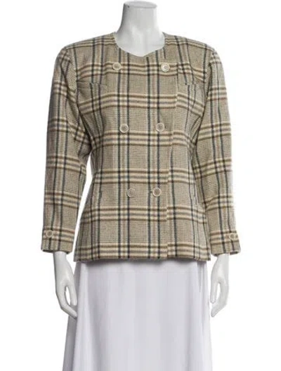 Pre-owned Escada Margaretha Ley Virgin Wool Plaid Print Evening Jacket In Neutral