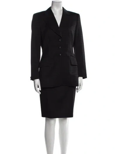 Pre-owned Escada Margaretha Ley Virgin Wool Plaid Print Skirt Suit In Black