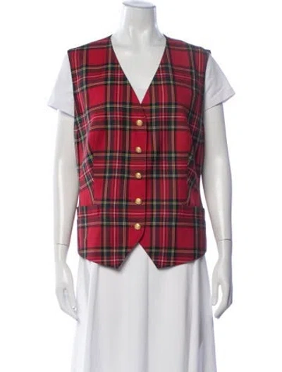 Pre-owned Escada Margaretha Ley Virgin Wool Plaid Print Vest In Red
