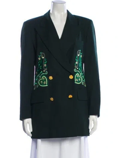 Pre-owned Escada Margaretha Ley Virgin Wool Printed Blazer In Green