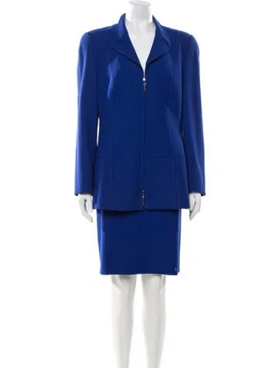 Pre-owned Escada Margaretha Ley Virgin Wool Skirt Suit In Blue