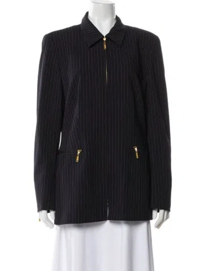 Pre-owned Escada Margaretha Ley Virgin Wool Striped Blazer In Black