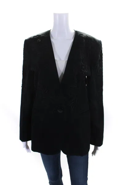 Escada Margaretha Ley Womens Single Button Embroidered Jacket Navy In Blue