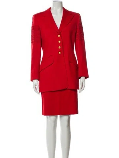 Pre-owned Escada Margaretha Ley Wool Glitter Accents Skirt Suit In Red