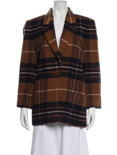 Pre-owned Escada Margaretha Ley Wool Plaid Print Blazer In Brown