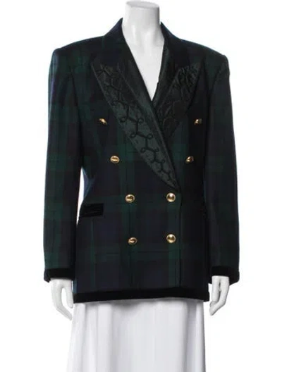 Pre-owned Escada Margaretha Ley Wool Plaid Print Blazer In Green