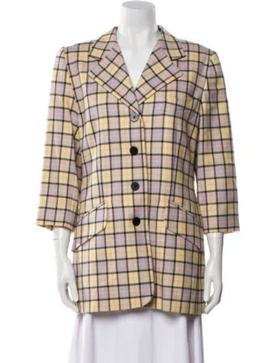 Pre-owned Escada Margaretha Ley Wool Plaid Print Blazer In Neutral