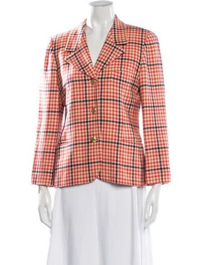 Pre-owned Escada Margaretha Ley Wool Plaid Print Blazer In Red