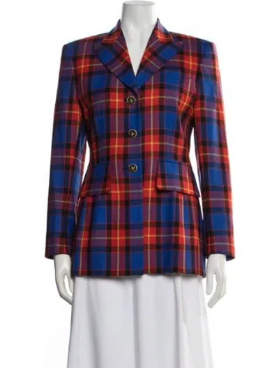 Pre-owned Escada Margaretha Ley Wool Plaid Print Jacket In Blue