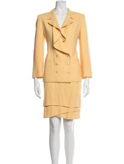 Pre-owned Escada Margaretha Ley Wool Ruffle Embellishment Skirt Suit In Yellow