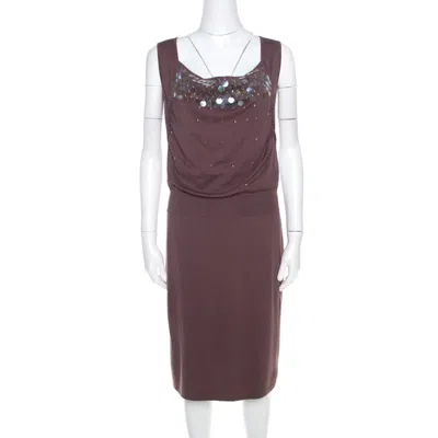Escada Mauve Silk Cotton Iridescent Paillette Embellsihed Shawn Dress In Brown