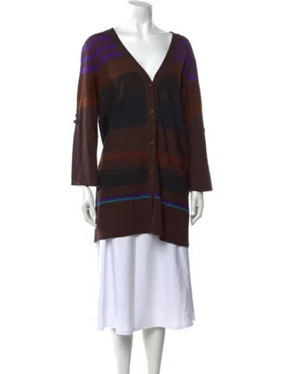 Pre-owned Escada Merino Wool Striped Sweater In Brown