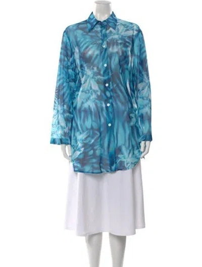 Pre-owned Escada Mesh Floral Print Top In Blue