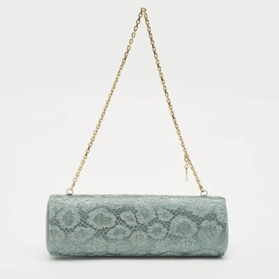 Pre-owned Escada Metallic Green Lace And Satin Tube Chain Clutch
