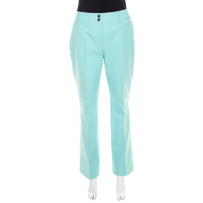 Escada Mint Green Cotton Stretch Denim Straight Fit Jeans In Blue