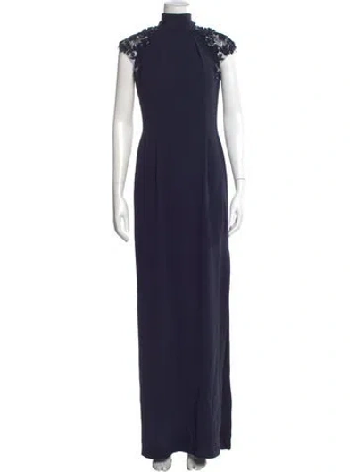 Pre-owned Escada Mock Neck Long Dress In Blue