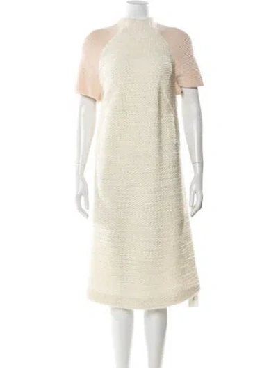 Pre-owned Escada Mock Neck Midi Length Dress In Neutral