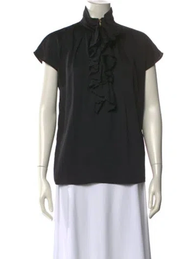 Pre-owned Escada Mock Neck Short Sleeve Blouse In Black