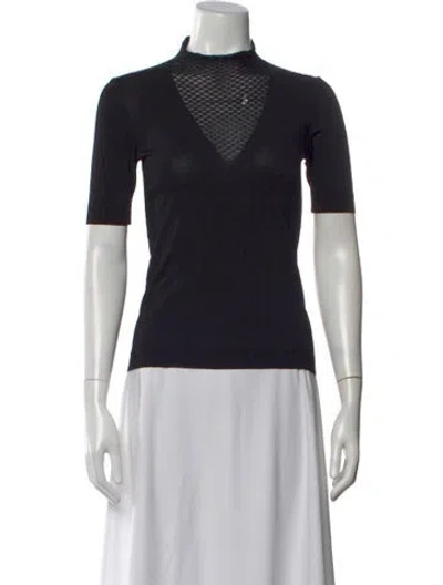 Pre-owned Escada Mock Neck Short Sleeve Top In Black