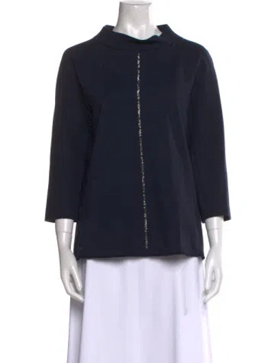 Pre-owned Escada Mock Neck Three-quarter Sleeve Sweatshirt In Blue