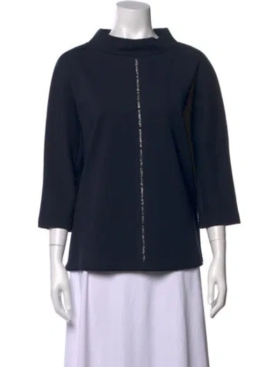 Pre-owned Escada Mock Neck Three-quarter Sleeve Top In Blue