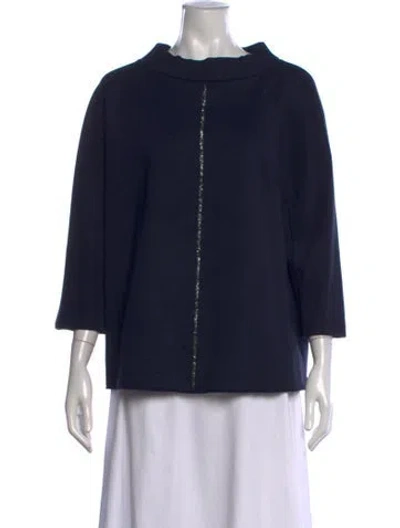 Pre-owned Escada Mock Neck Three-quarter Sleeve Top In Blue
