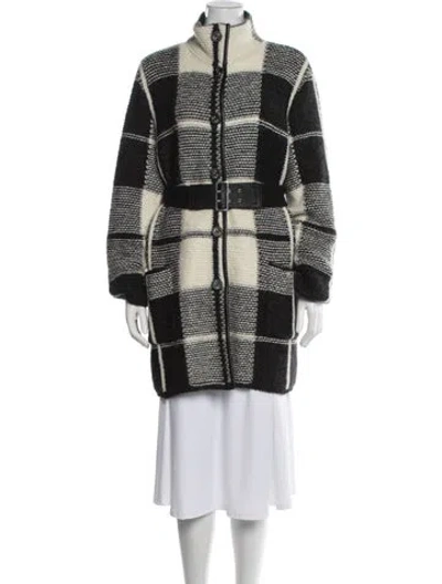 Pre-owned Escada Mohair Plaid Print Coat In Neutrals