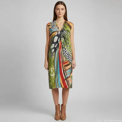Pre-owned Escada Multicolor Abstract Animal Print Satin Dress M