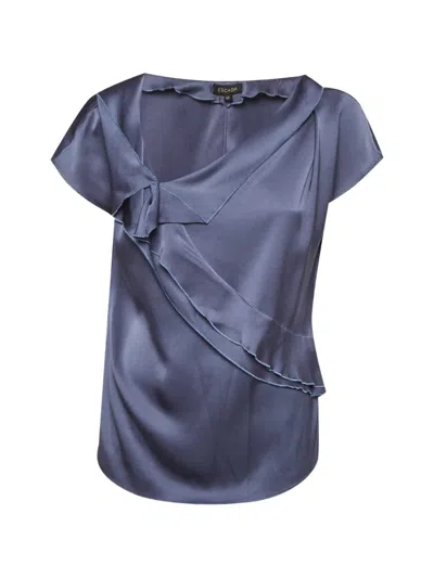 Pre-owned Escada Nanett Ruffle Top In Blue