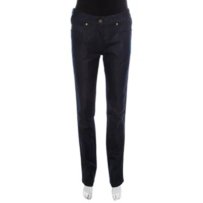 Escada Navy Blue Glitter Denim Metallic Piping Detail Straight Leg Jeans