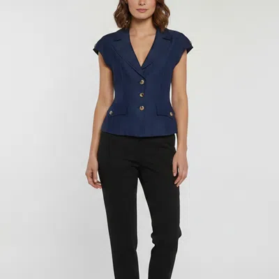 Pre-owned Escada Navy Blue Linen And Silk Blend Cap Sleeve Button Up Top M
